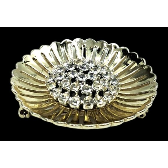 Weiss Rhinestone Brooch Earrings Jewelry Set Gold Tone Clear Stones Vintage Cost - Picture 6 of 11